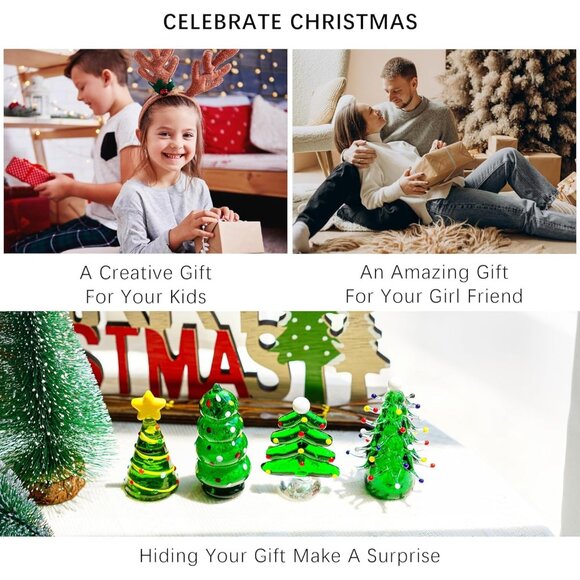 Set 4 Blown Glass Christmas Tree Figurine Art Glass Statue Holiday Decoration - Picture 8 of 8